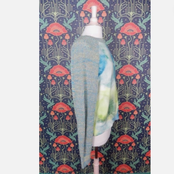 Anthropologie Giada Watercolor Tie Dye Green Turquoise Blue Cotton Sweater - Picture 6 of 7